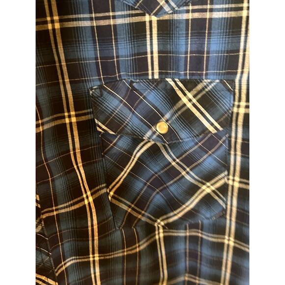 Wrangler Western Wear Pearl Snap Button Up Short Sleeve Shirt Blue Plaid 2XL - Picture 4 of 4
